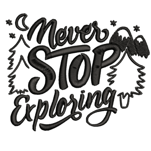 free never stop exploring camping adventure machine embroidery design 4x4 PES JEF DST