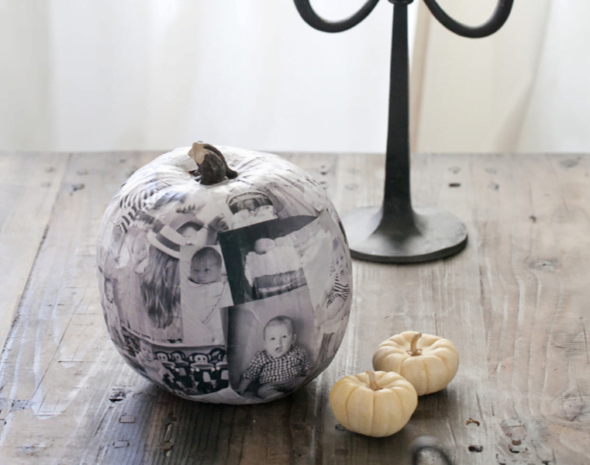 decorated mini pumpkins with collage photos