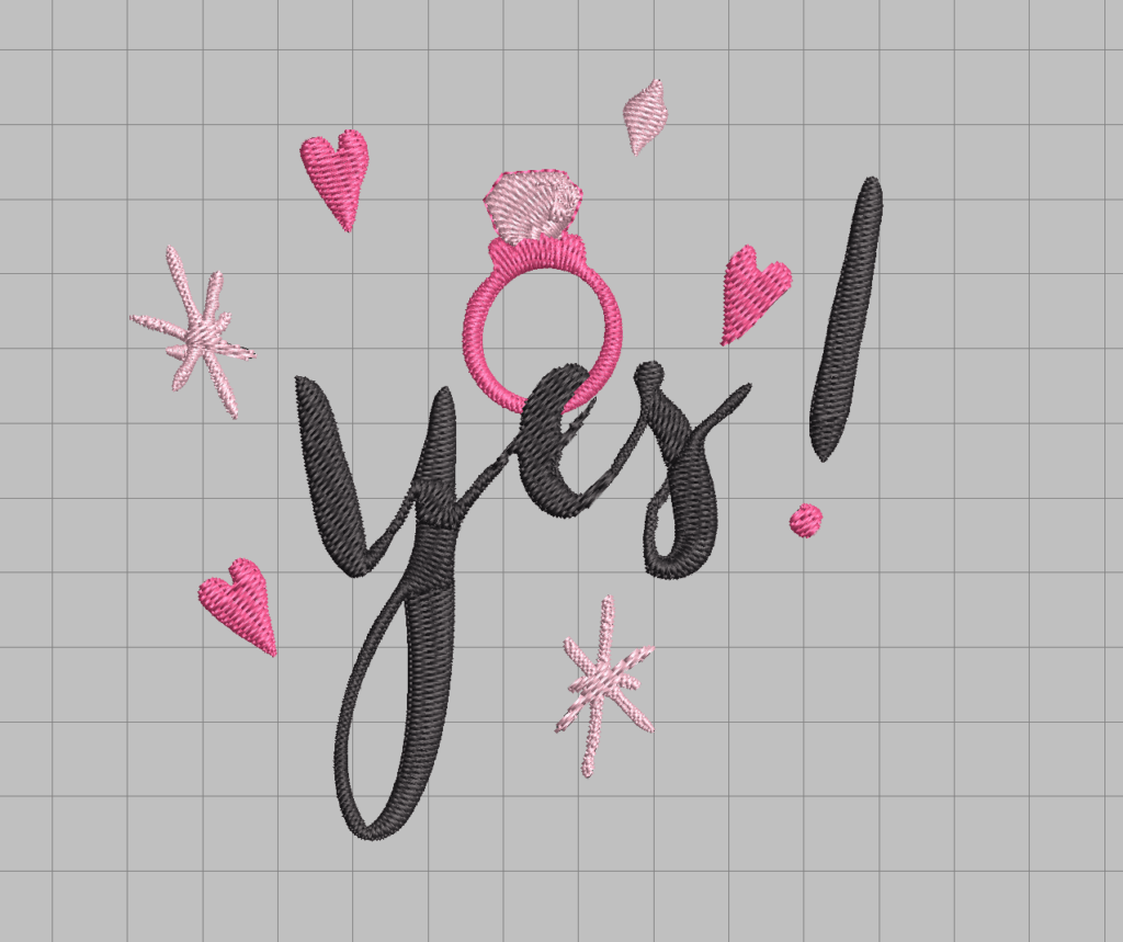 free yes! engagement wedding machine embroidery design