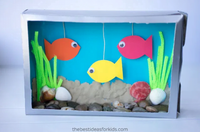 cereal box aquarium craft - ages 2-3