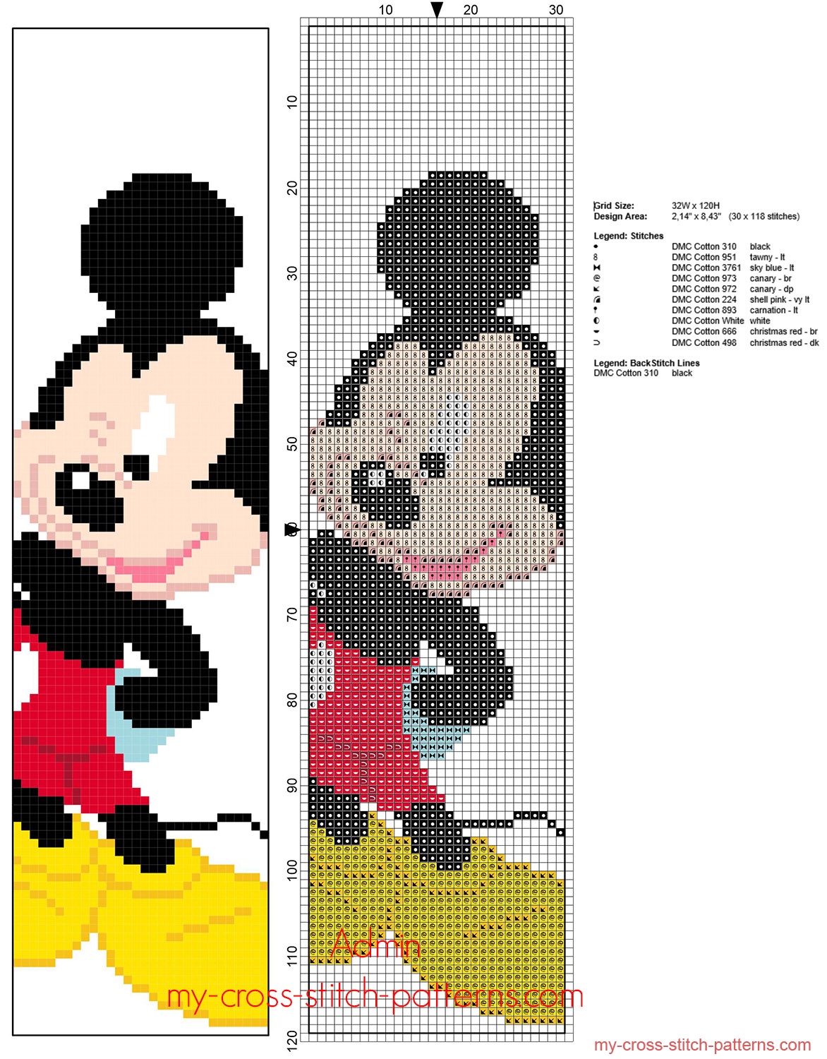 free disney mickey mouse bookmark cross stitch pattern
