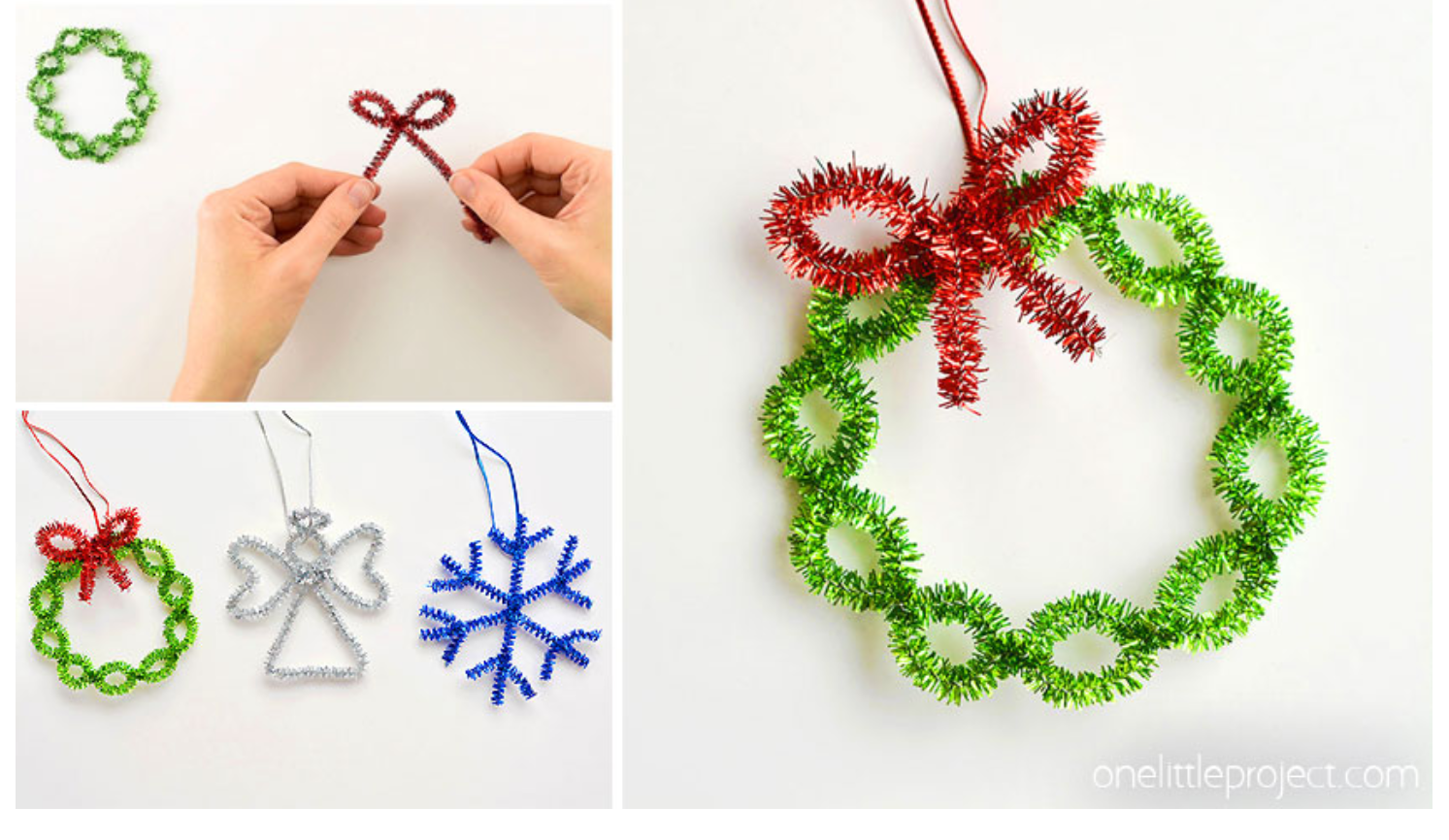 christmas wreath ornament craft made from pipe cleaners