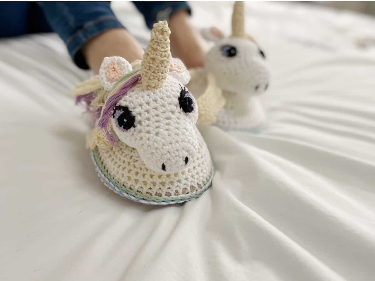 free unicorn crochet slipper pattern